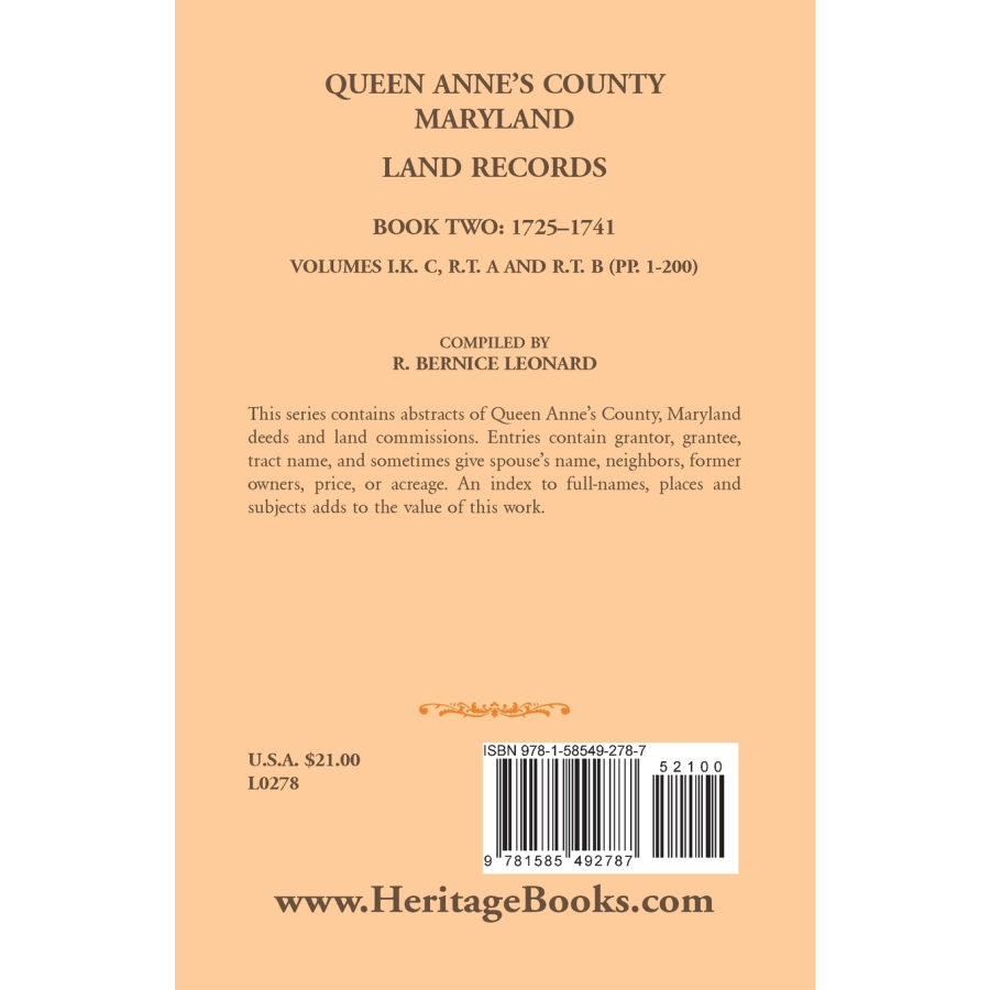 Queen Anne's County, Maryland Land Records, Book 2: 1725-1741 back cover