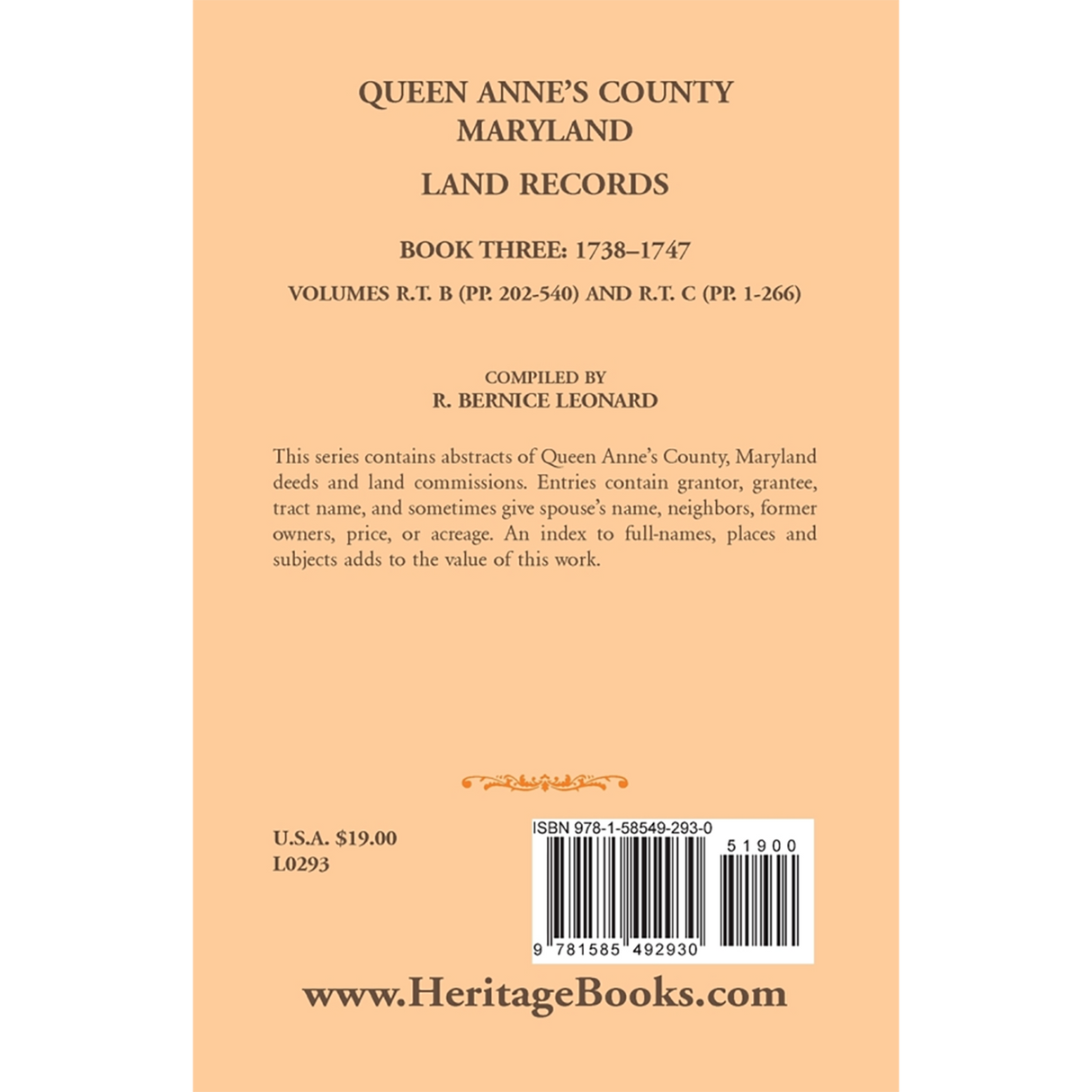 Queen Anne's County, Maryland Land Records, Book 3: 1738-1747 back cover