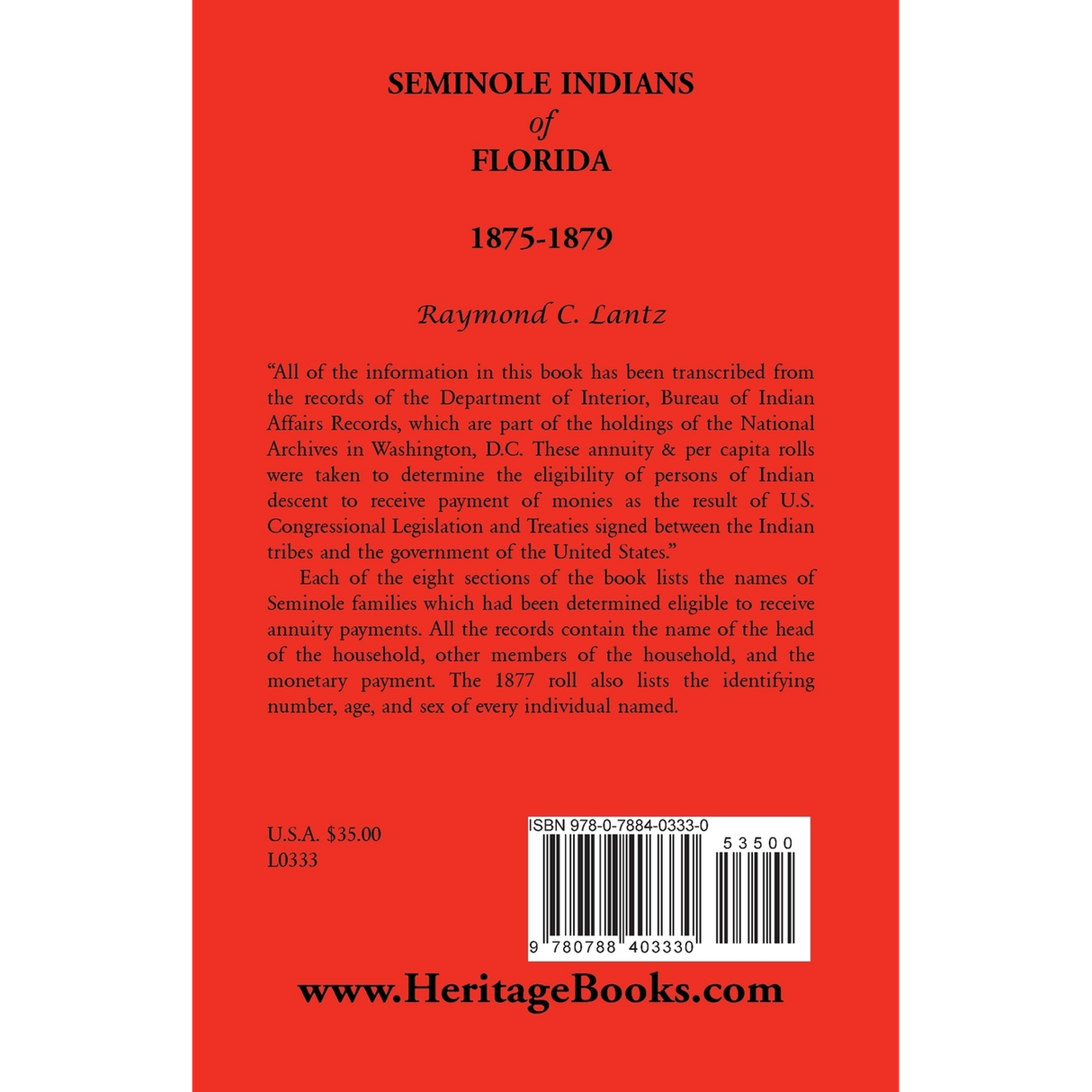 Seminole Indians of Florida, 1875-1879 back cover