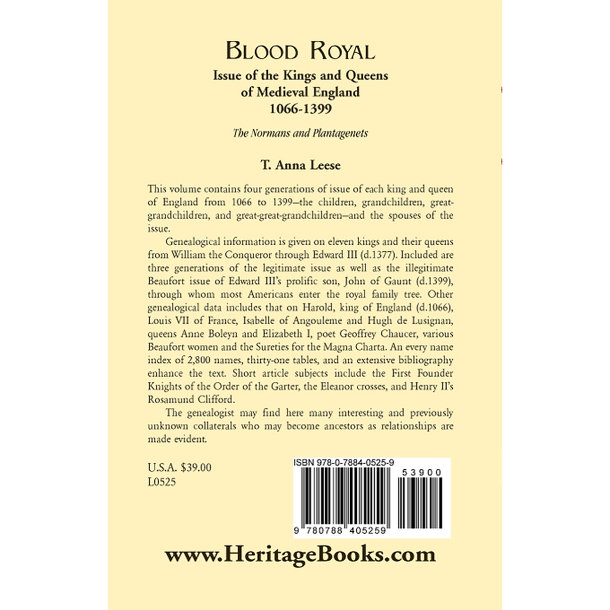 Blood Royal: Issue of the Kings and Queens of Medieval 1066-1399: The Normans and Plantagenets back cover