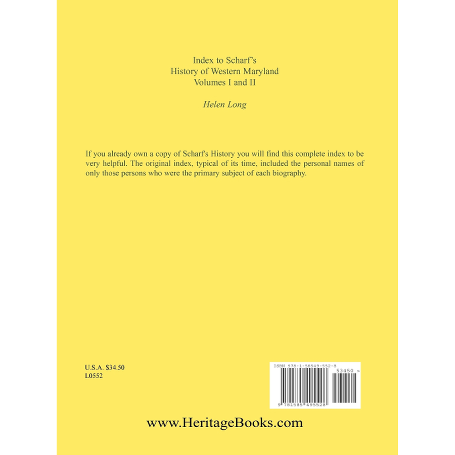Index to the History of Western Maryland back cover