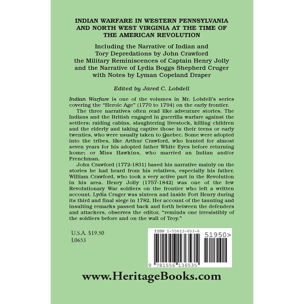 Indian Warfare in Western Pennsylvania and North West Virginia at the Time of the American Revolution back cover