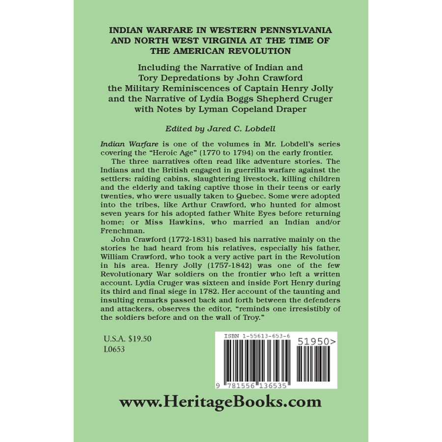 Indian Warfare in Western Pennsylvania and North West Virginia at the Time of the American Revolution back cover