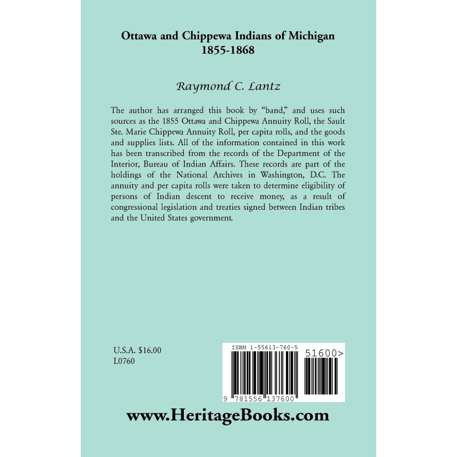 Ottawa and Chippewa Indians of Michigan, 1855-1868 back cover