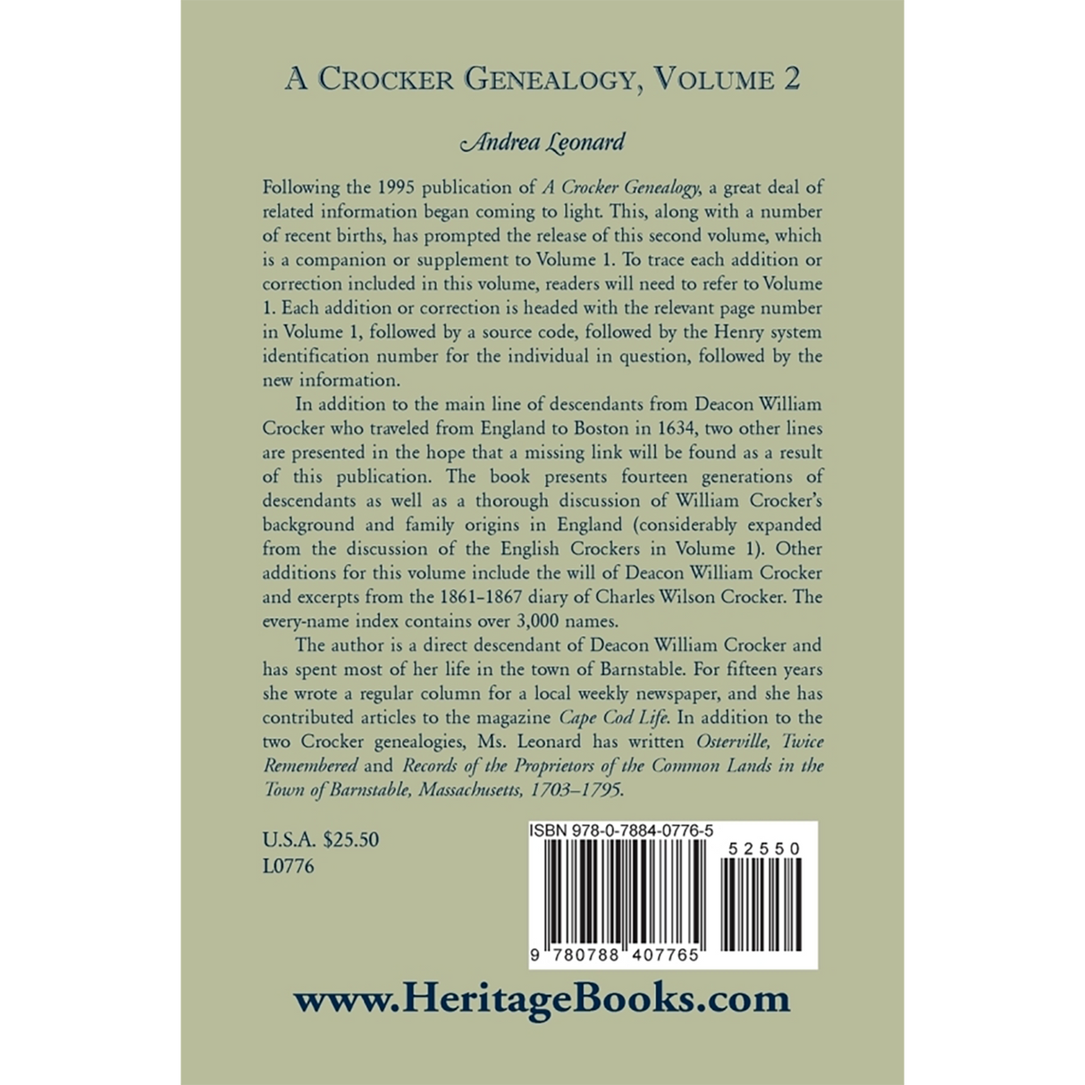 A Crocker Genealogy, Volume 2 back cover