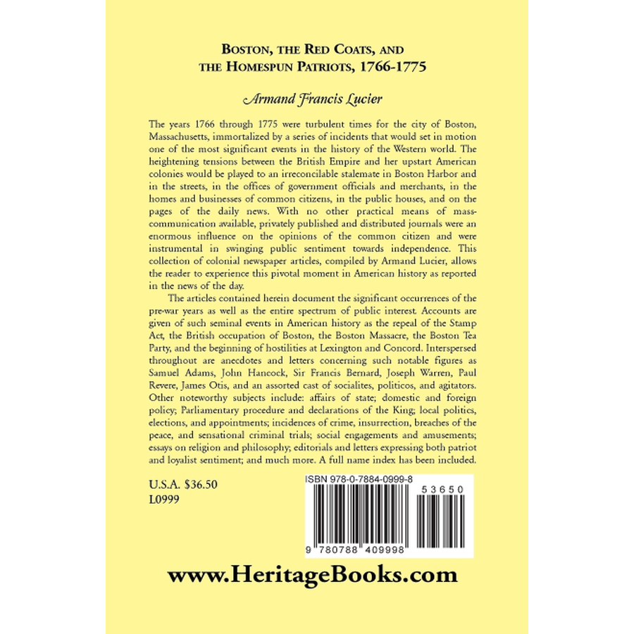 back cover of Boston, the Red Coats, and the Homespun Patriots, 1766-1775