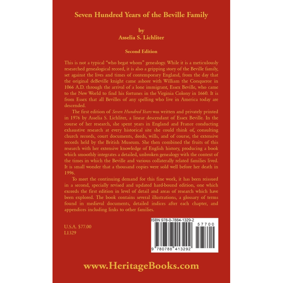 back cover of Seven Hundred Years of the Beville Family