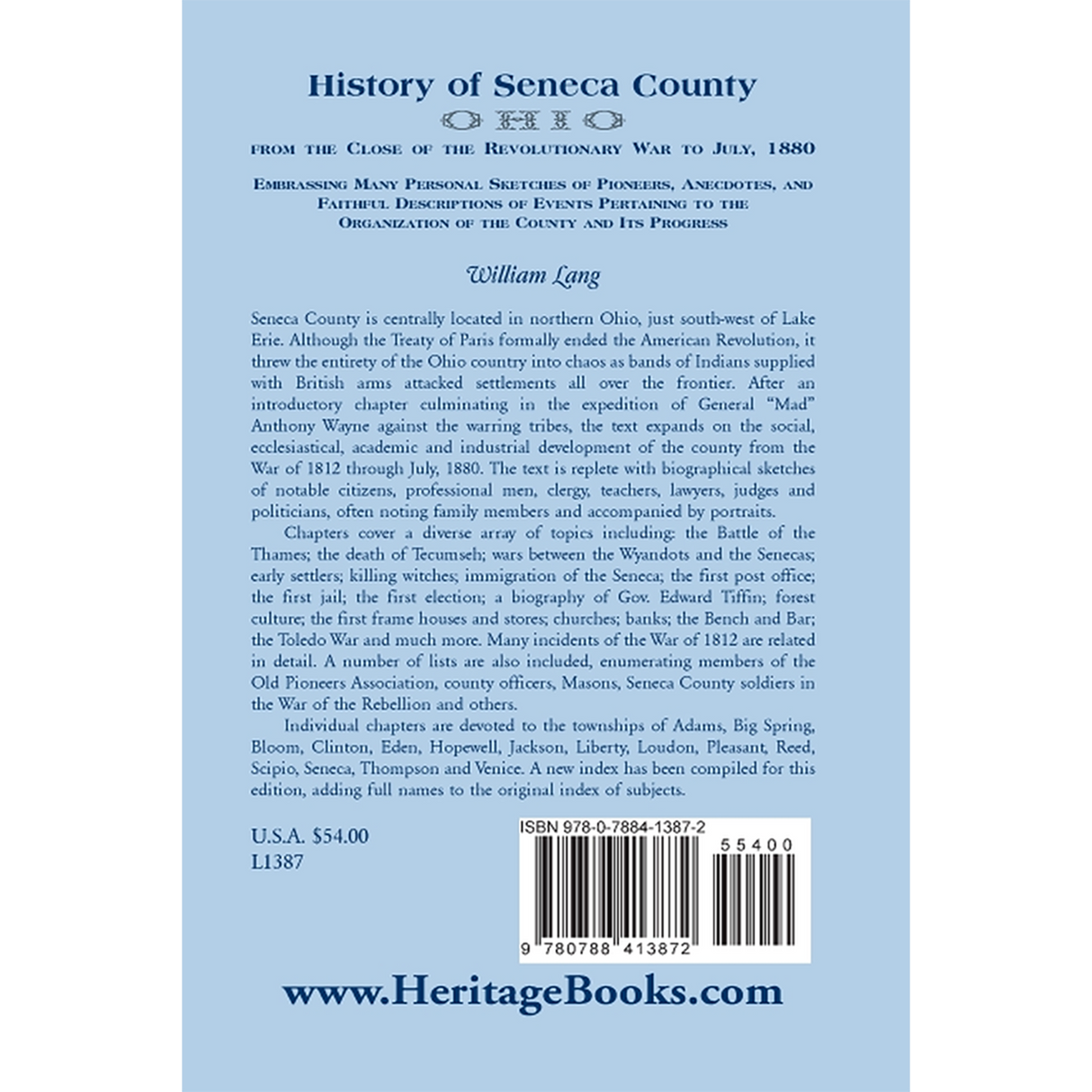 History of Seneca County (Ohio), From the Close of the Revolutionary War to July, 1880 back cover