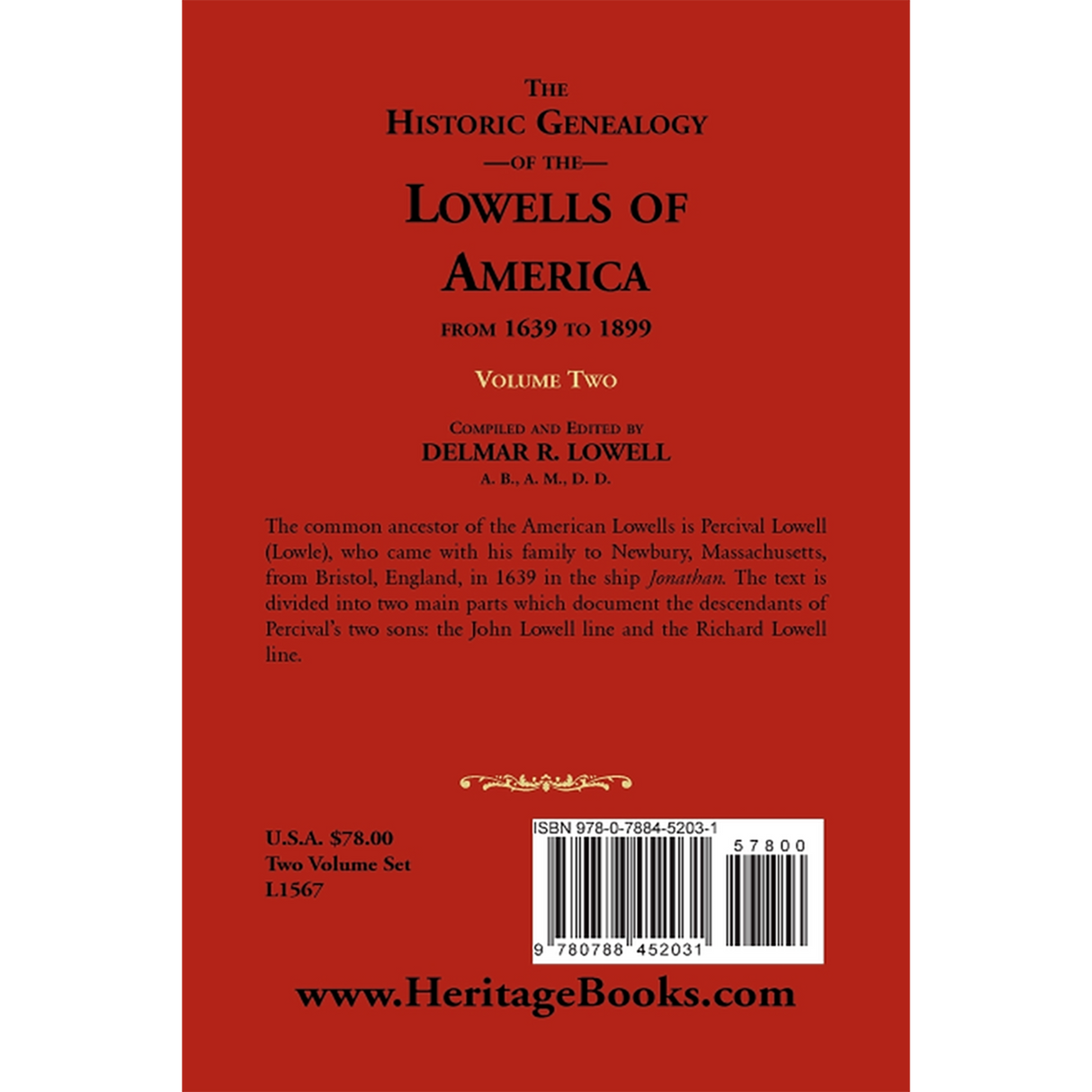 Historic Genealogy of the Lowells of America from 1639 to 1899, Volume 2 back cover