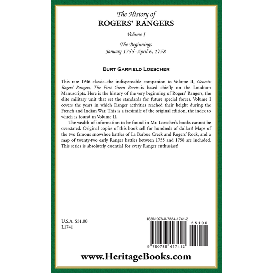 back cover of The History of Rogers' Rangers, Volume 1: The Beginnings, January 1755-April 6, 1758 [cloth]