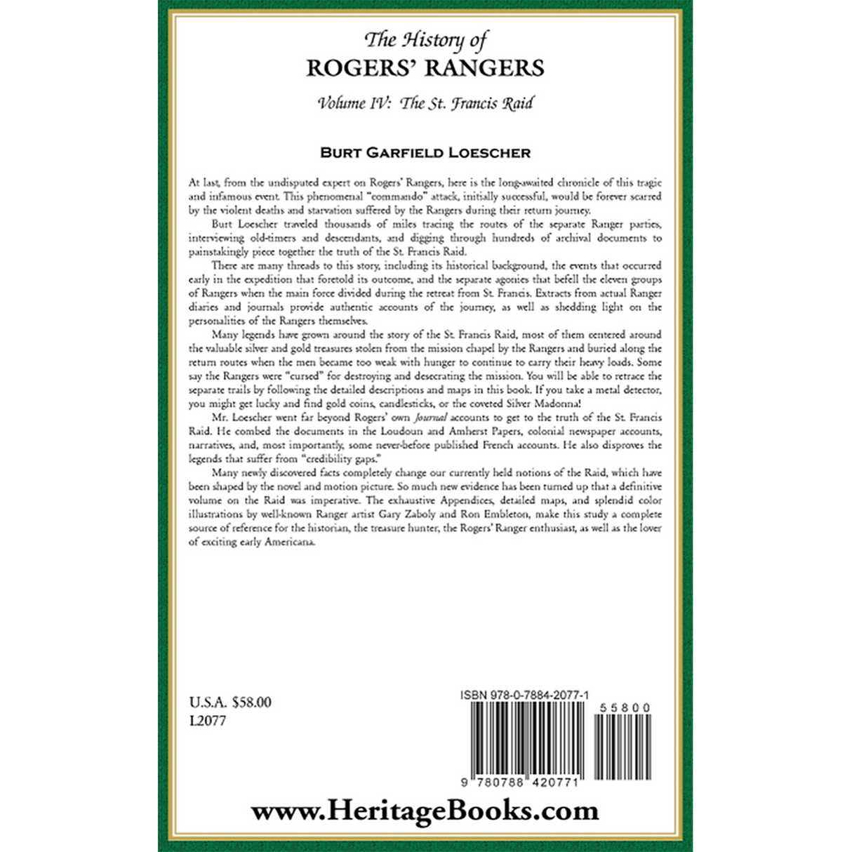 The History of Rogers' Rangers, Volume 4: The St. Francis Raid [cloth] back cover