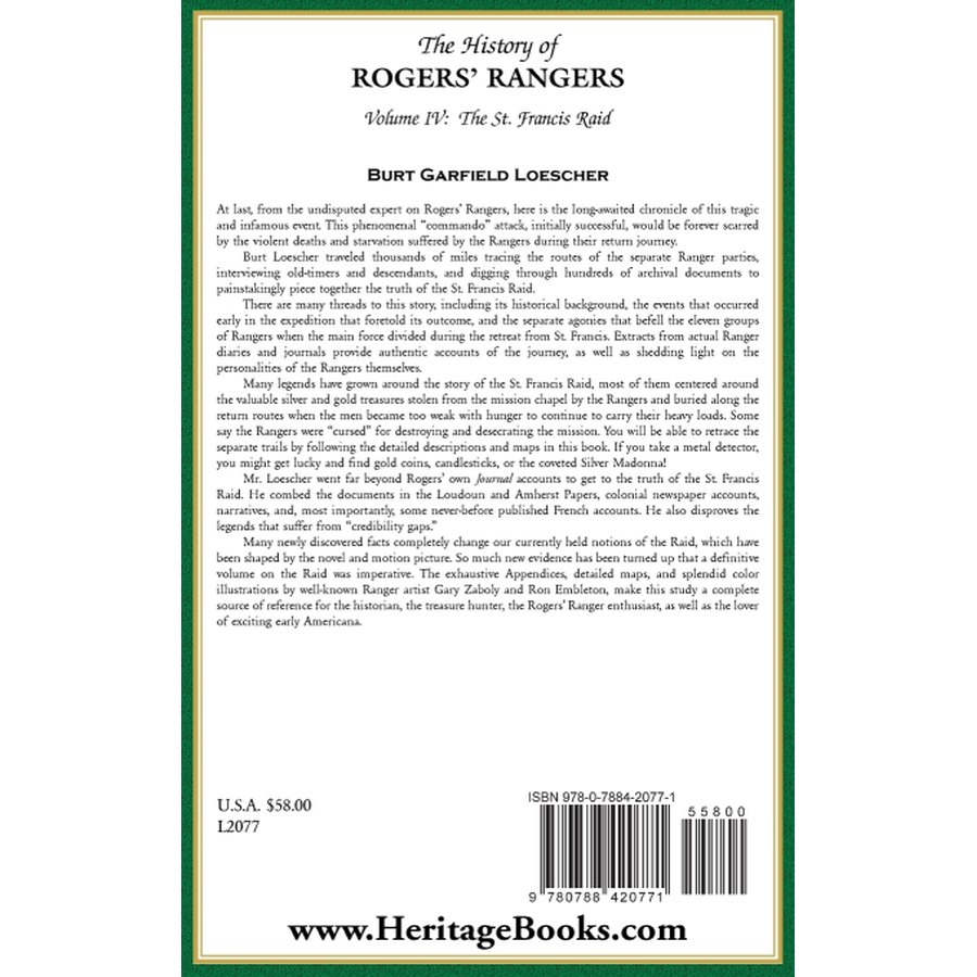 back cover of The History of Rogers' Rangers, Volume 4: The St. Francis Raid [cloth]