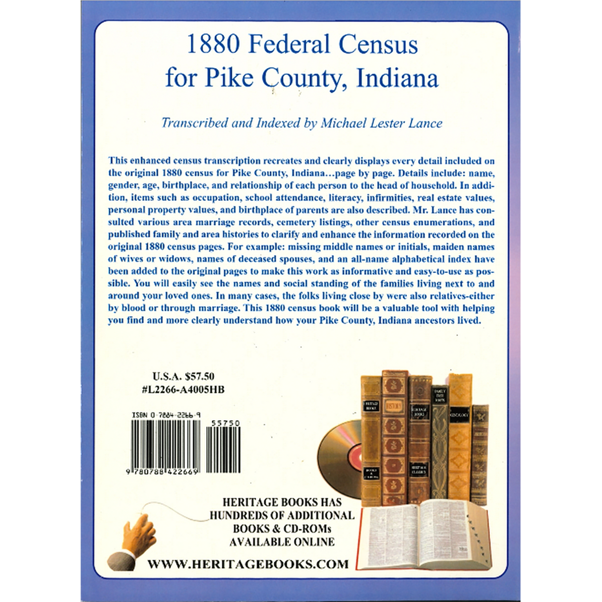 1880 Pike County, Indiana Census back cover