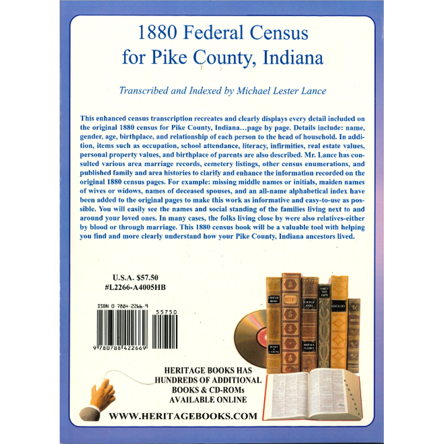 1880 Pike County, Indiana Census back cover