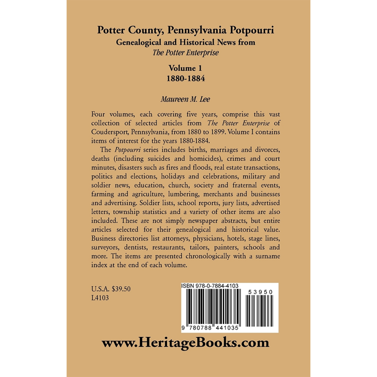 Potter County, Pennsylvania Potpourri, Volume 1, The Years 1880-1884 back cover