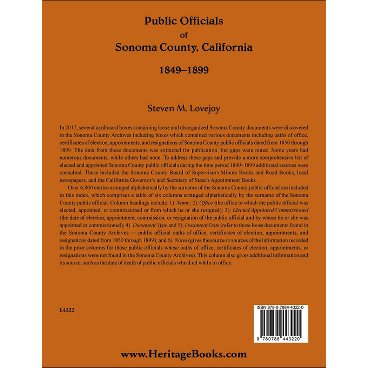 Public Officials of Sonoma County, California, 1849-1899 back cover