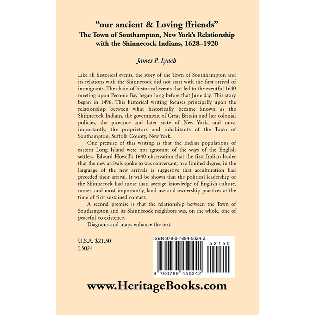 "our ancient and Loving ffriends": The Town of Southampton, New York's Relationship with the Shinnecock Indians, 1628-1920 back cover