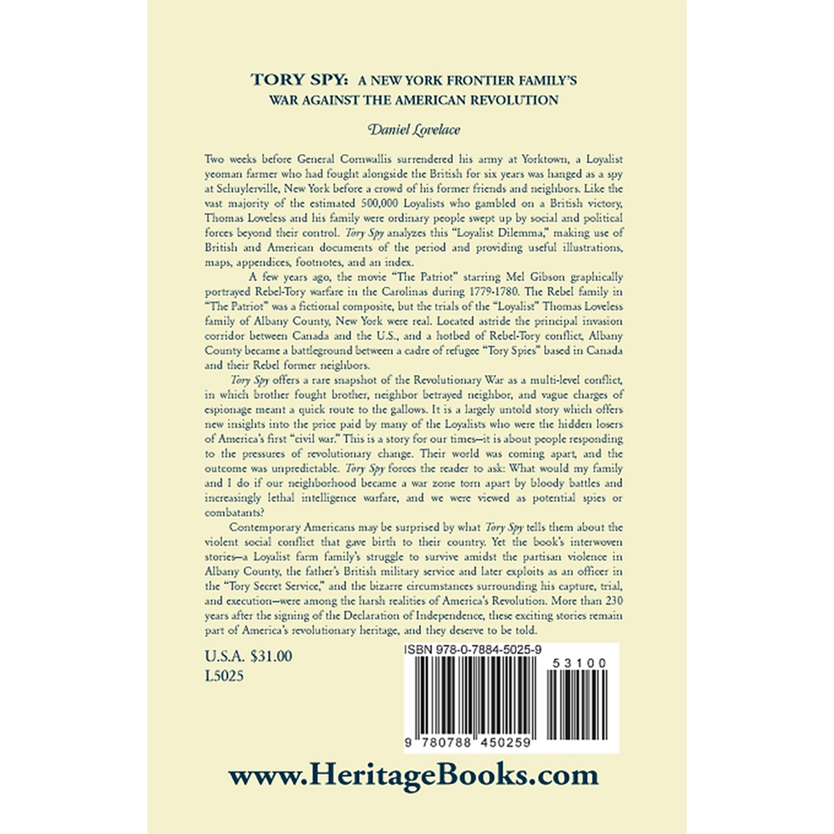 Tory Spy: A New York Frontier Family's War Against the American Revolution back cover