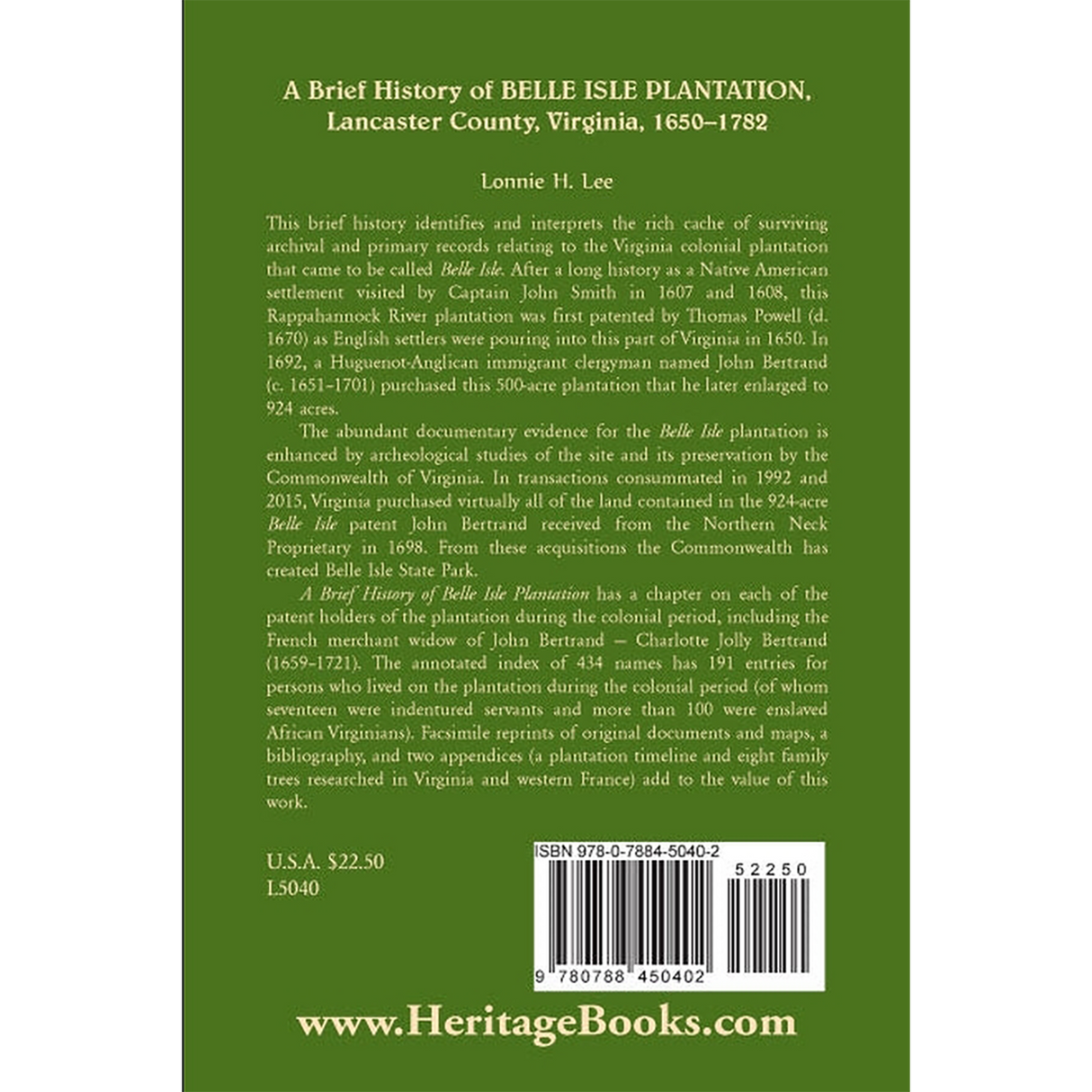 A Brief History of Belle Isle Plantation, Lancaster County, Virginia, 1650-1782