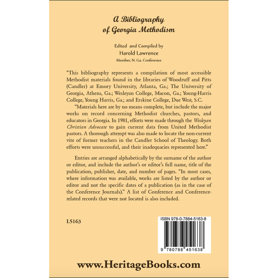 A Bibliography of Georgia Methodism back cover