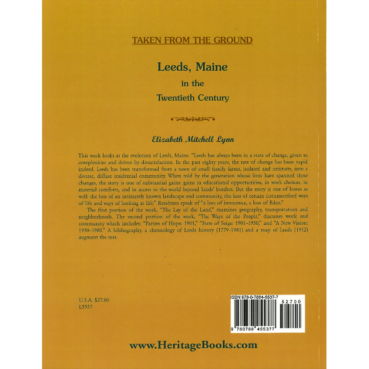 Taken from the Ground: Leeds, Maine in the Twentieth Century back cover