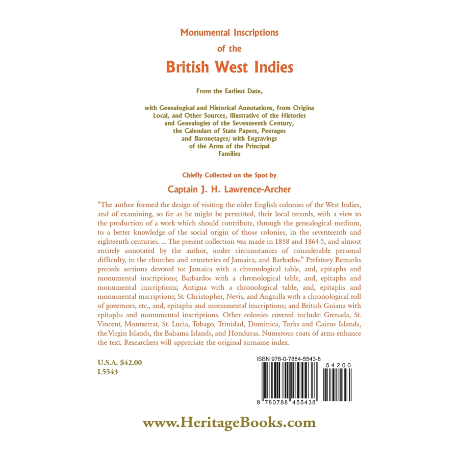 Monumental Inscriptions of the British West Indies back cover