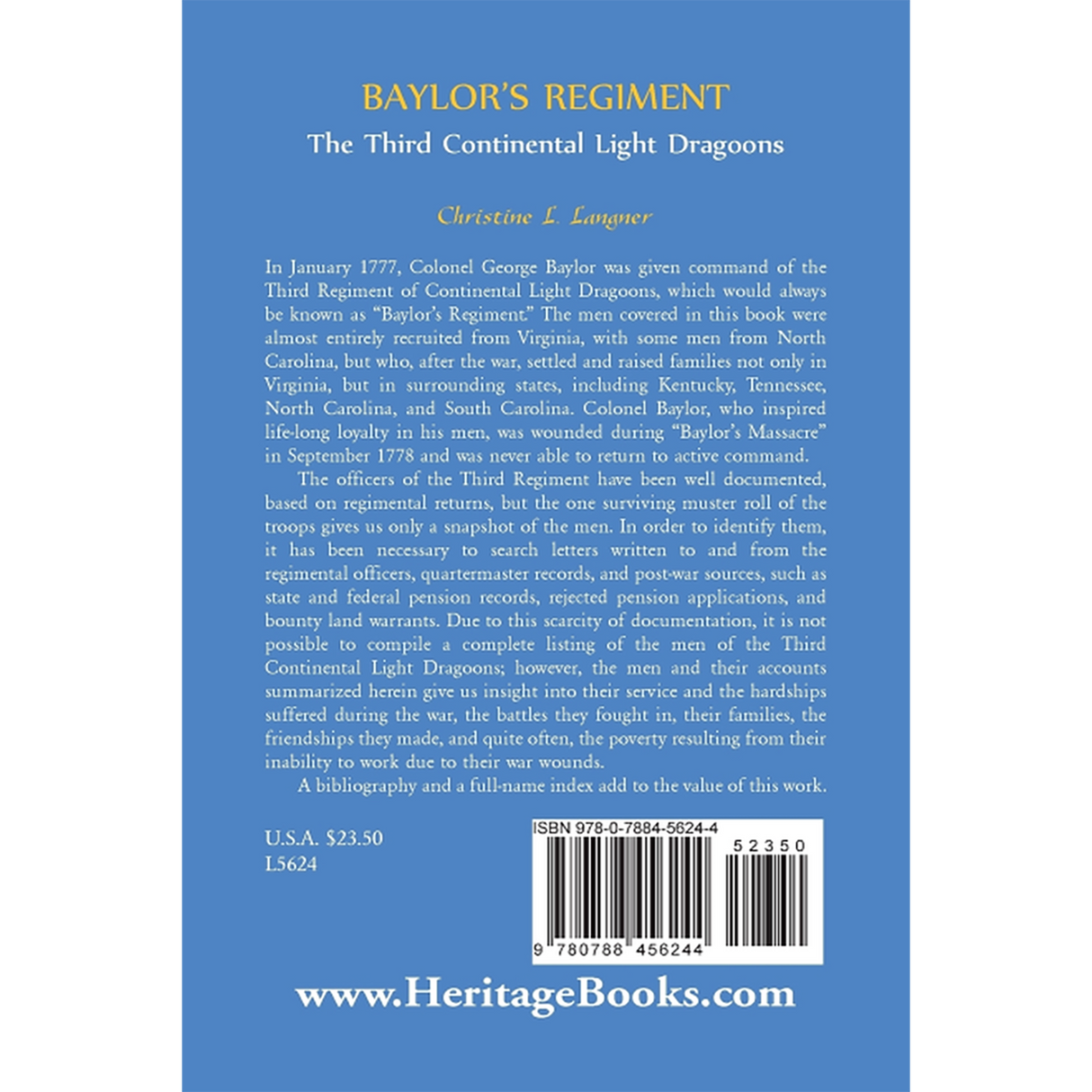 Baylor's Regiment: The Third Continental Light Dragoons back cover