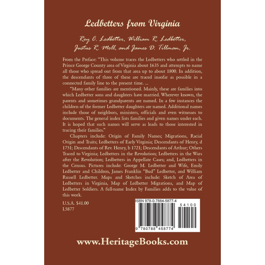 back cover of Ledbetters from Virginia