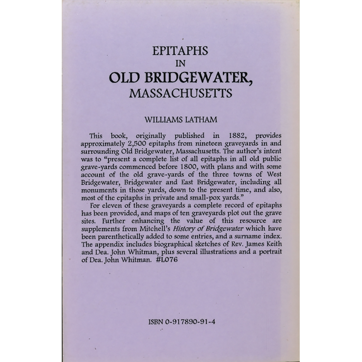 Epitaphs in Old Bridgewater, Massachusetts back cover