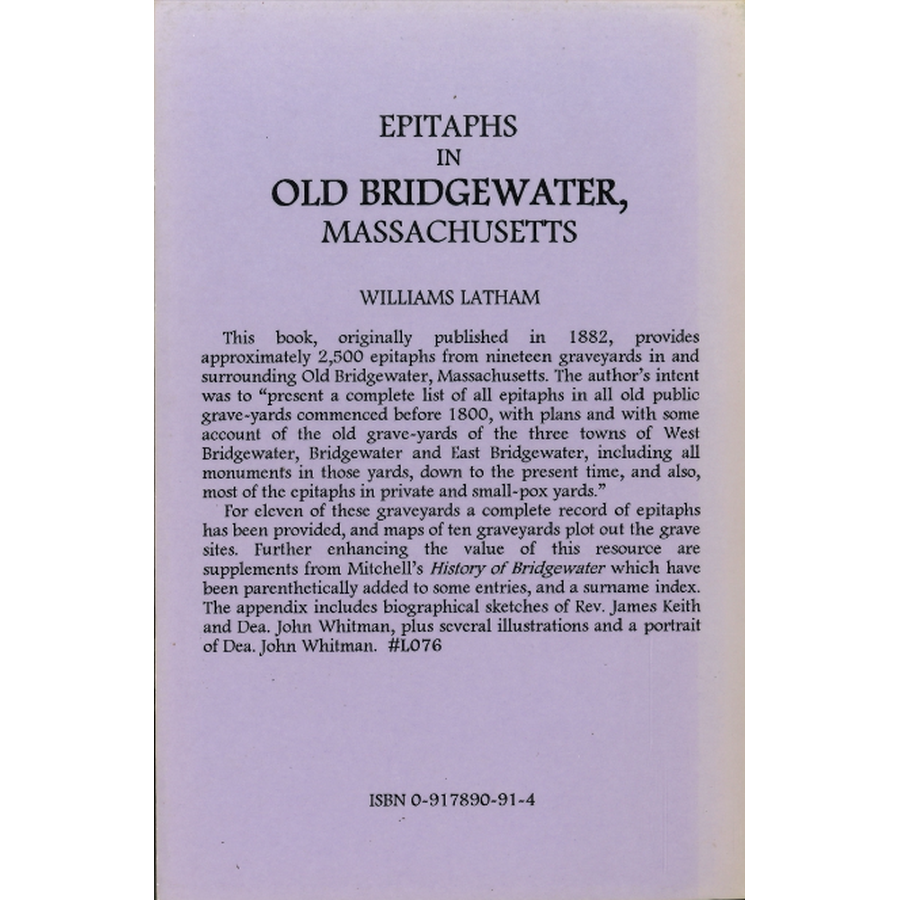 Epitaphs in Old Bridgewater, Massachusetts back cover