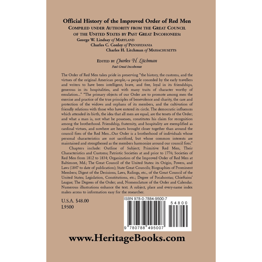 Official History of the Improved Order of Red Men back cover
