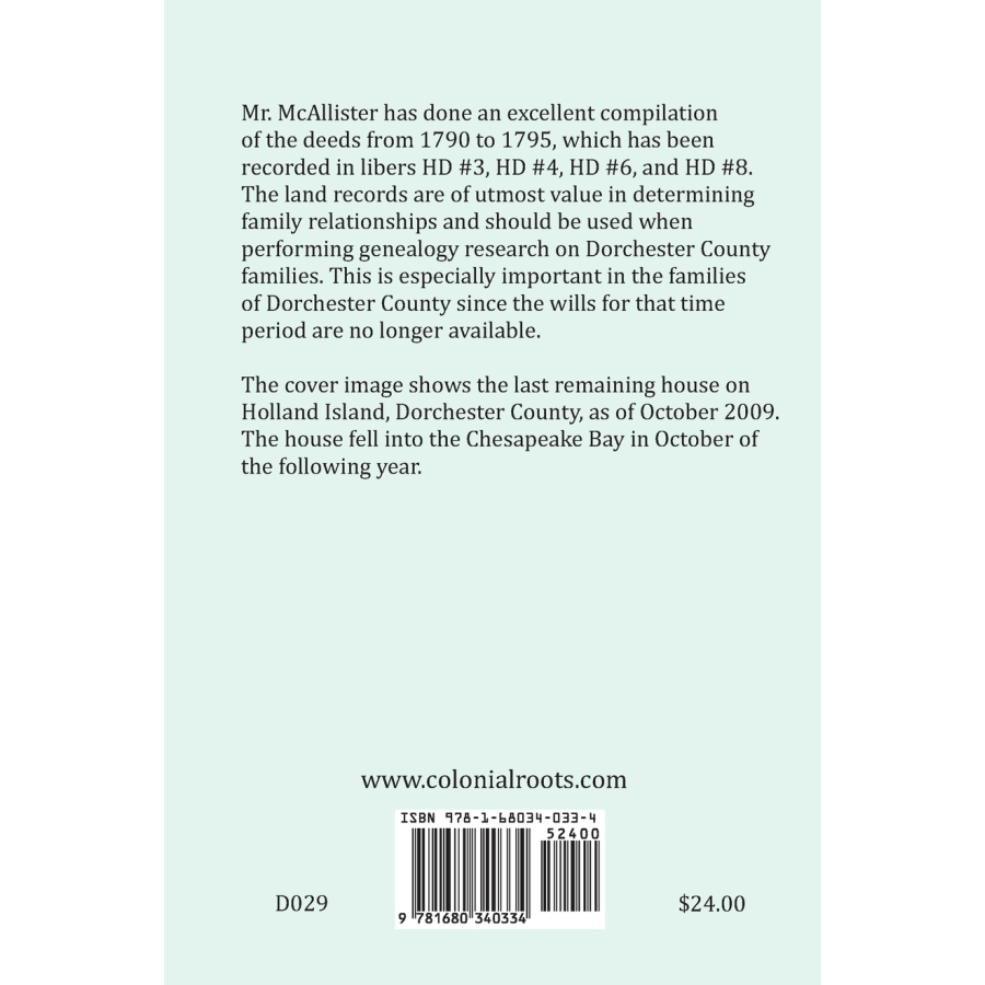 Abstracts from the Land Records of Dorchester County, Maryland, Volume J: 1790-1795 back cover