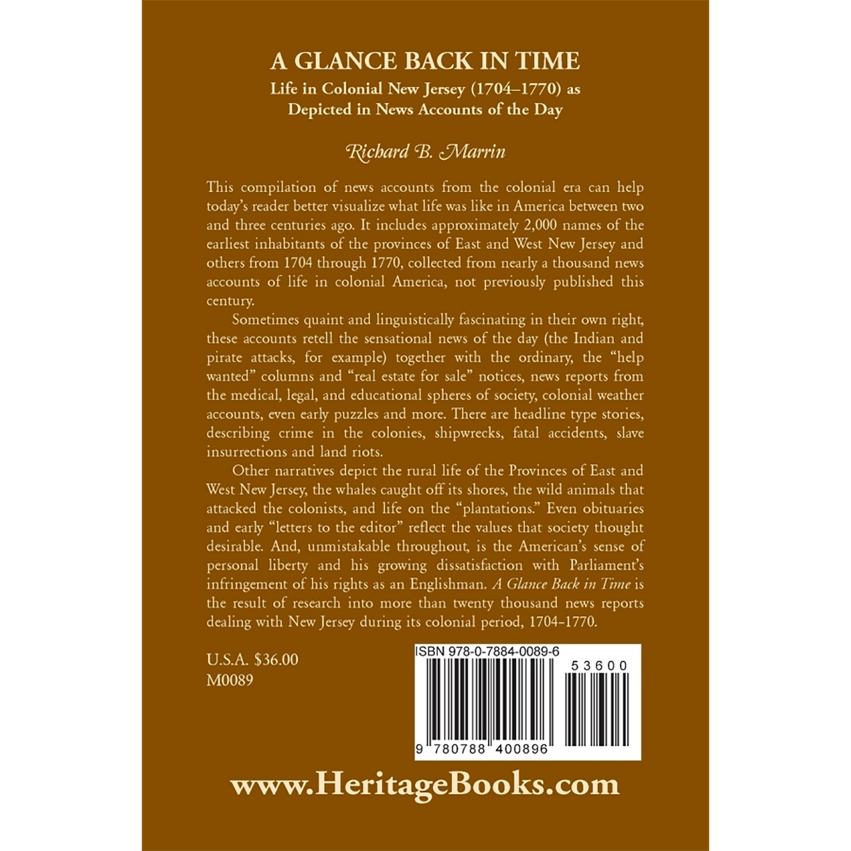 A Glance Back in Time: Life in Colonial New Jersey (1704-1770) as depicted in News Accounts of the Day back cover