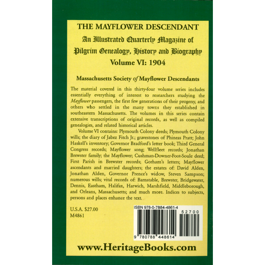 The Mayflower Descendant, Volume 6, 1904 back cover