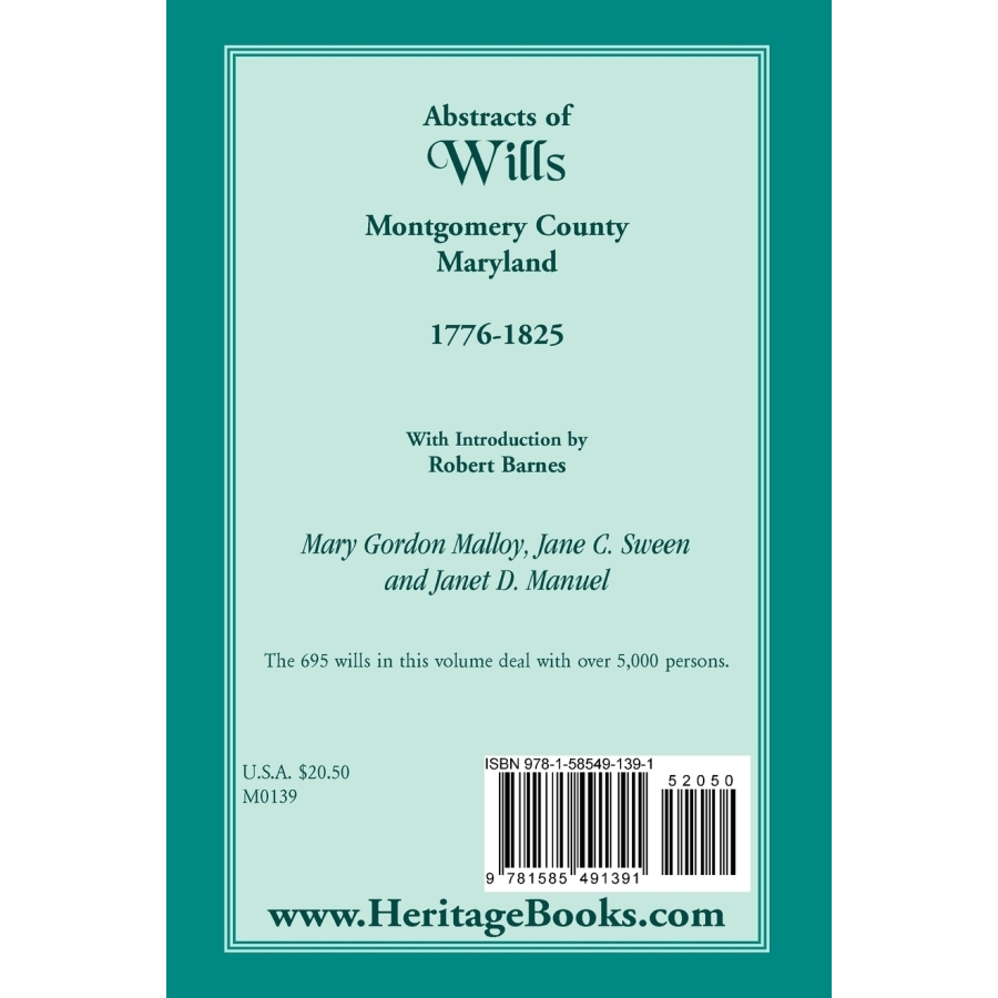 Abstracts of Wills, Montgomery County, Maryland, 1776-1825 back cover