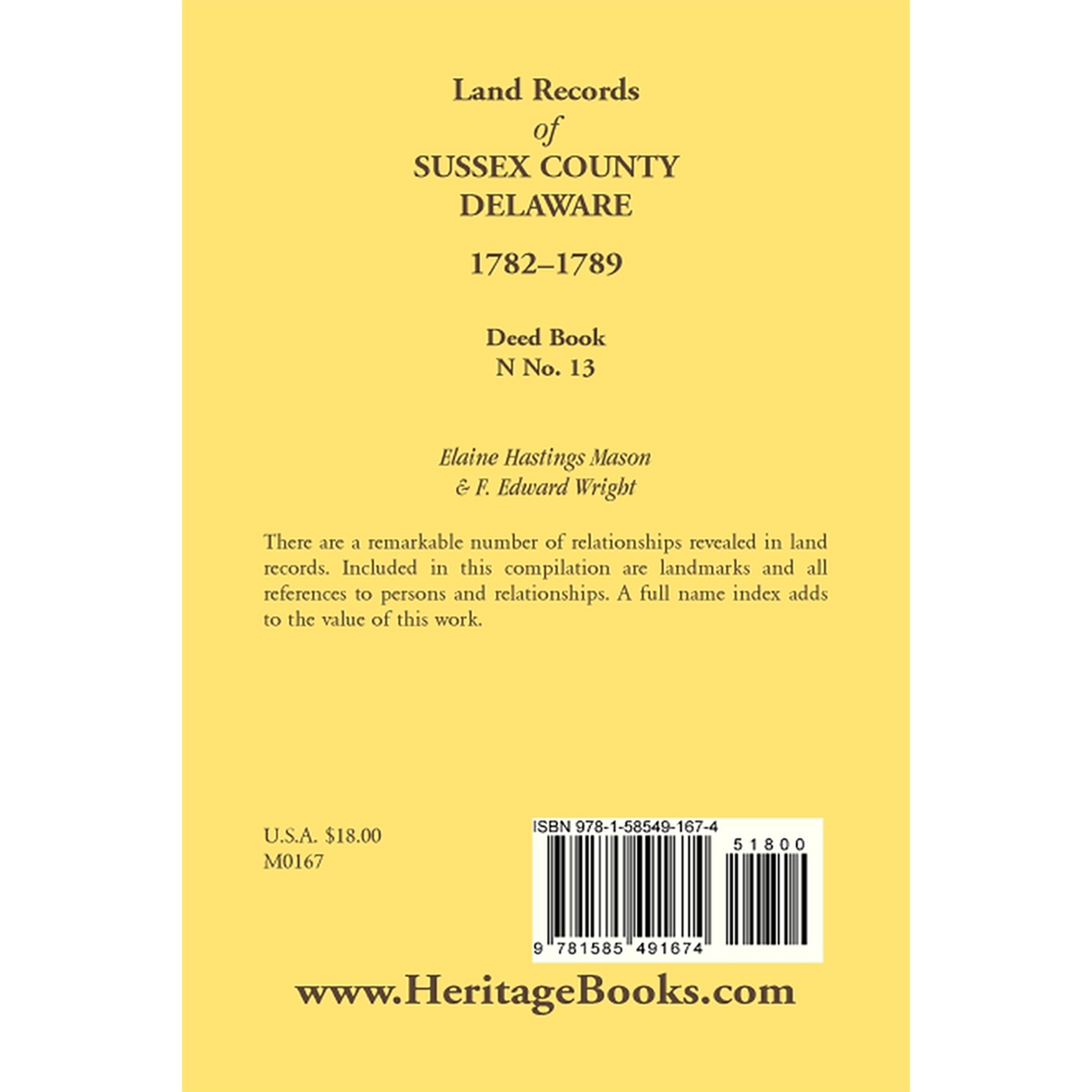 Land Records of Sussex County, Delaware, 1782-1789: Deed Book N No. 13 back cover