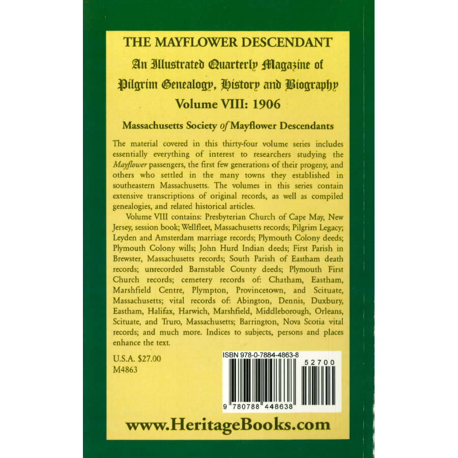 The Mayflower Descendant, Volume 8, 1906 back cover