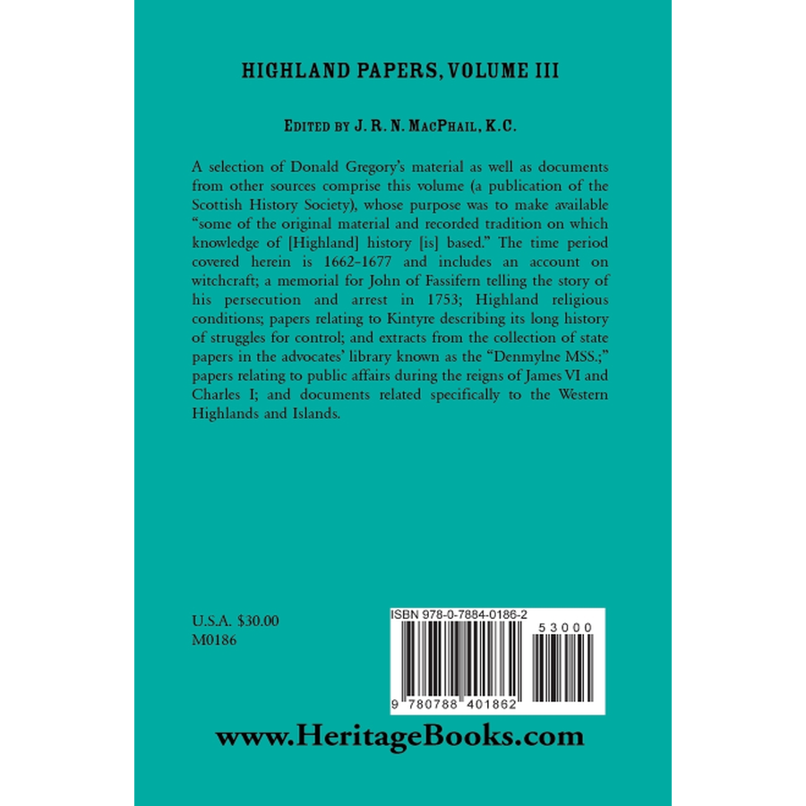Highland Papers, Volume III back cover
