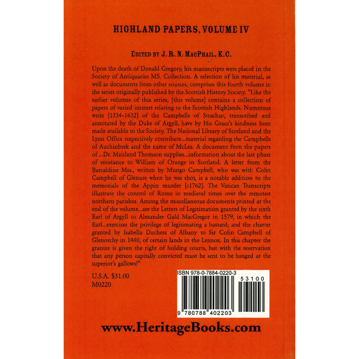 Highland Papers, Volume IV back cover