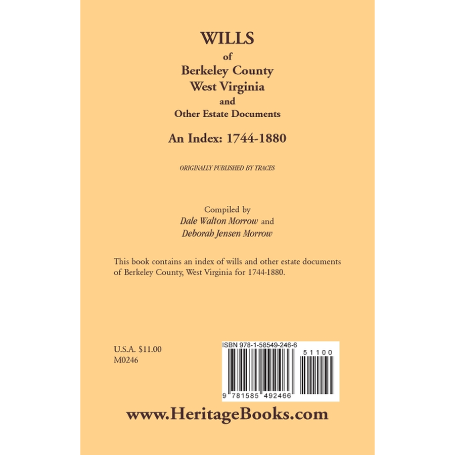 Wills of Berkeley County, West Virginia 1744-1880 back cover