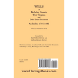 Wills of Berkeley County, West Virginia 1744-1880 back cover