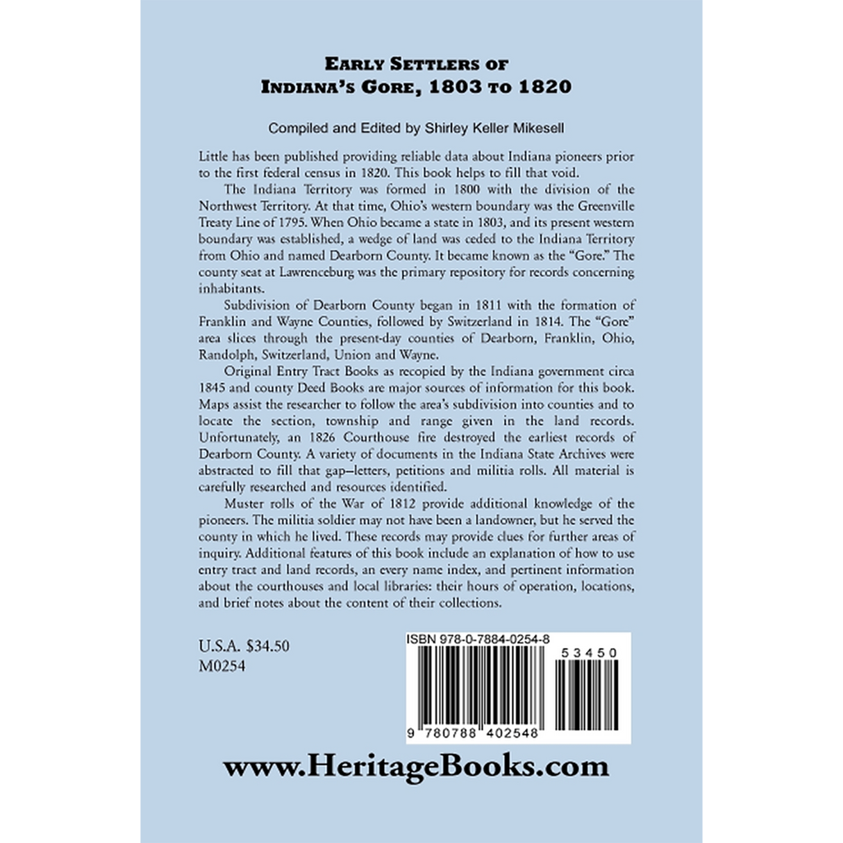 Early Settlers of Indiana's Gore, 1803-1820 back cover