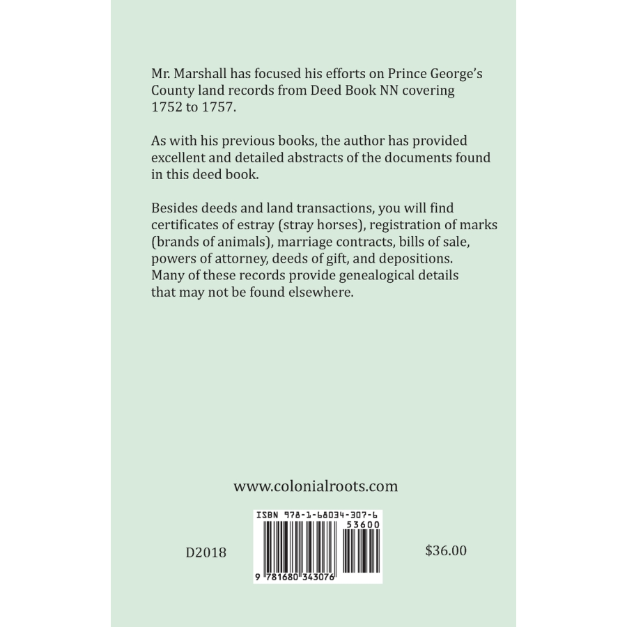 Prince George's County, Maryland Land Records, 1752-1757 back cover