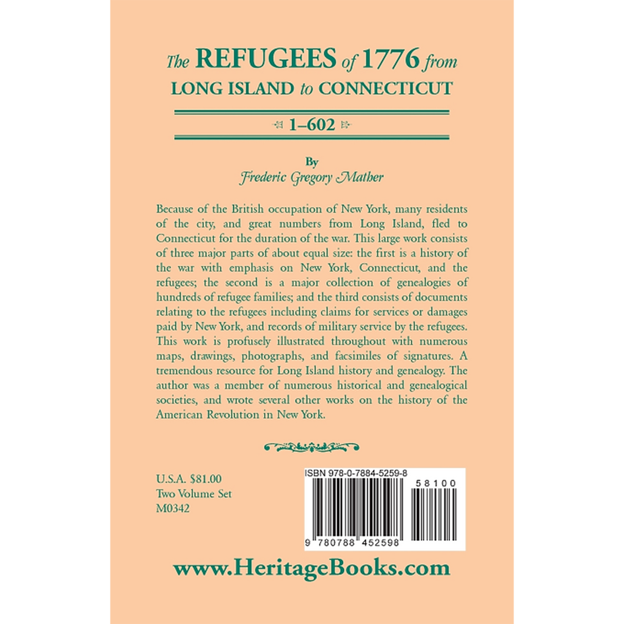 The Refugees of 1776 from Long Island to Connecticut Volume 1 back cover