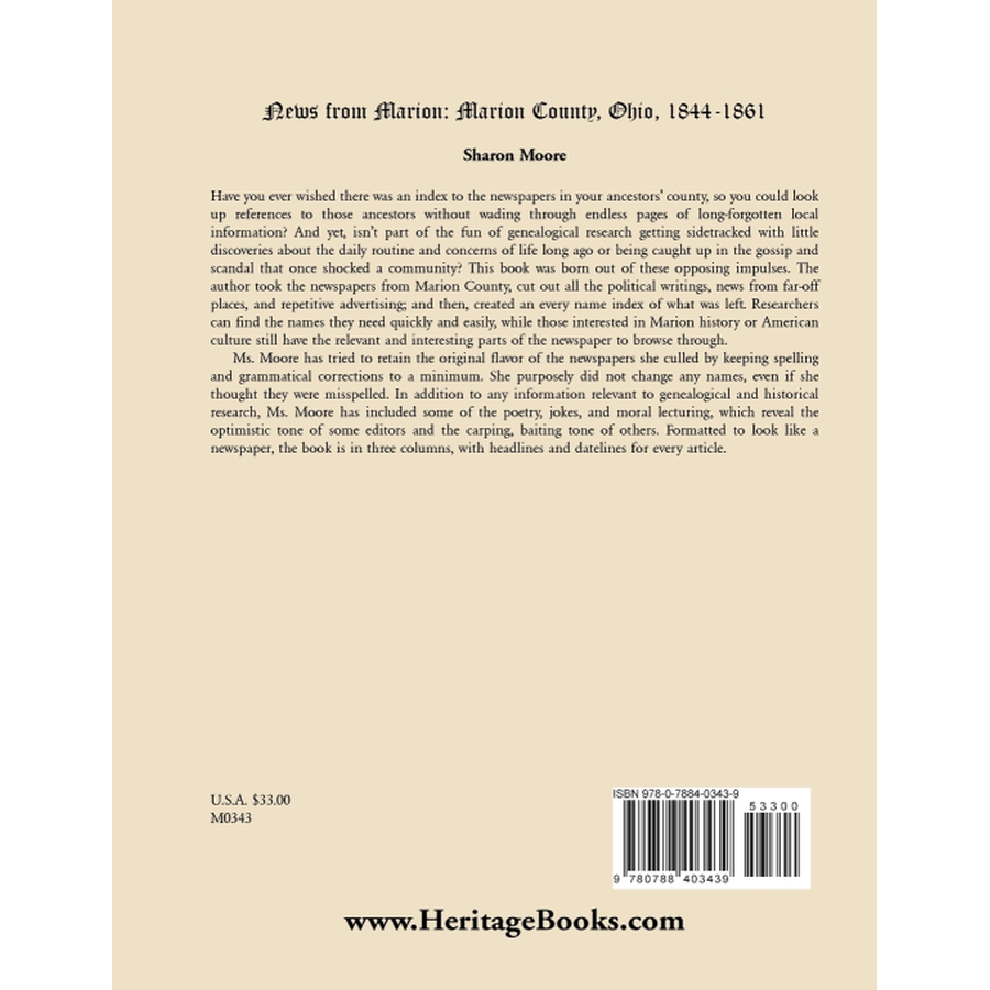 News from Marion: Marion County, Ohio, 1844-1861 back cover