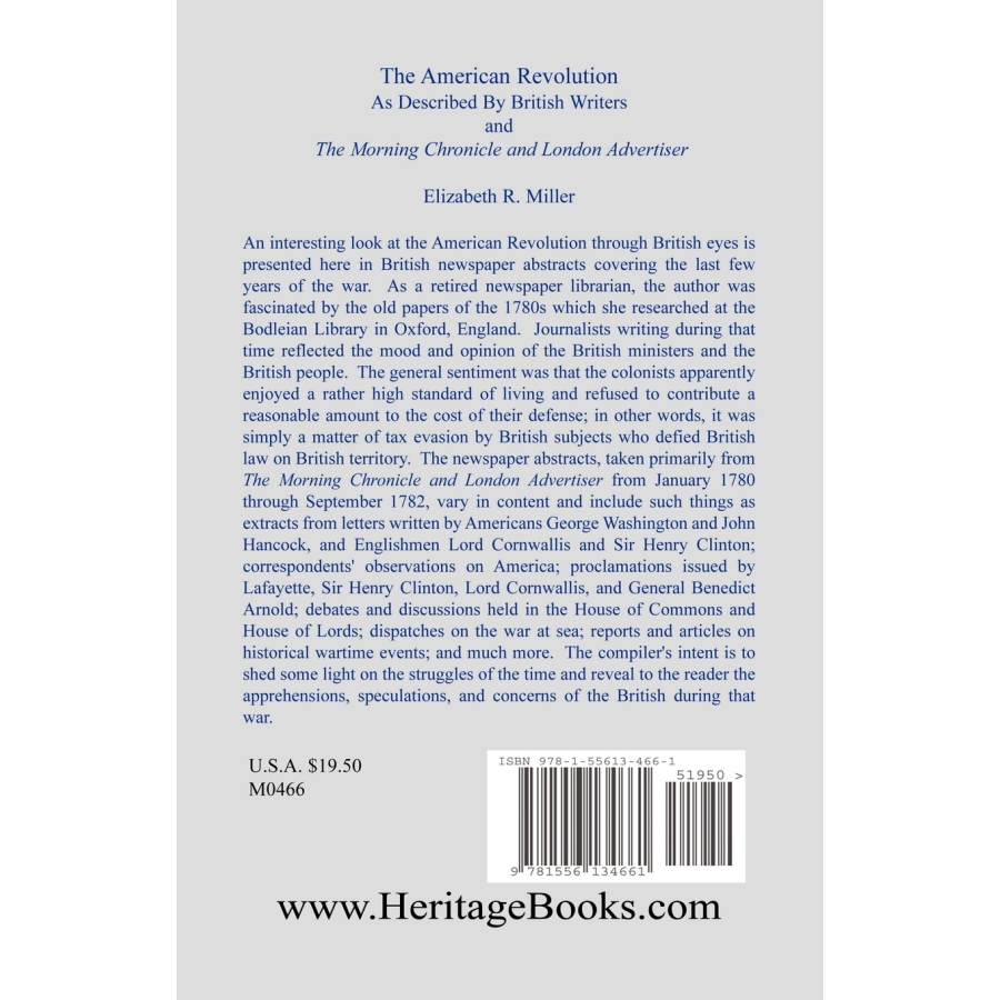The American Revolution: As Described by British Writers and The Morning Chronicle and London Advertiser back cover
