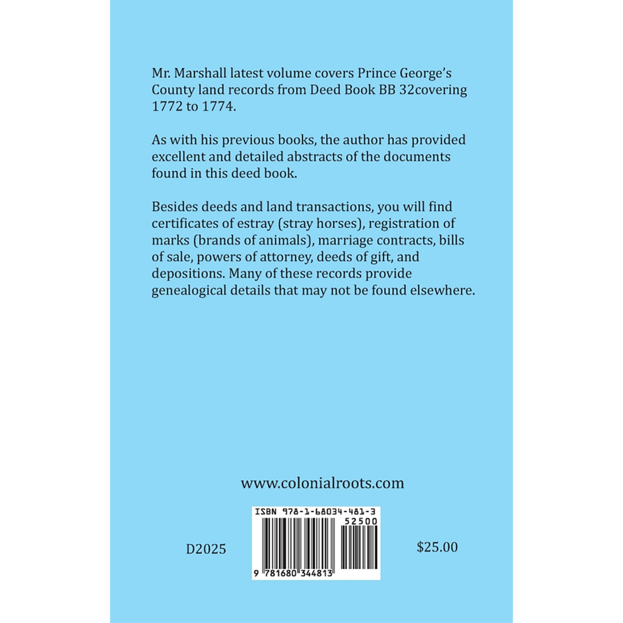 Prince George's County, Maryland Land Records, 1772-1774 back cover