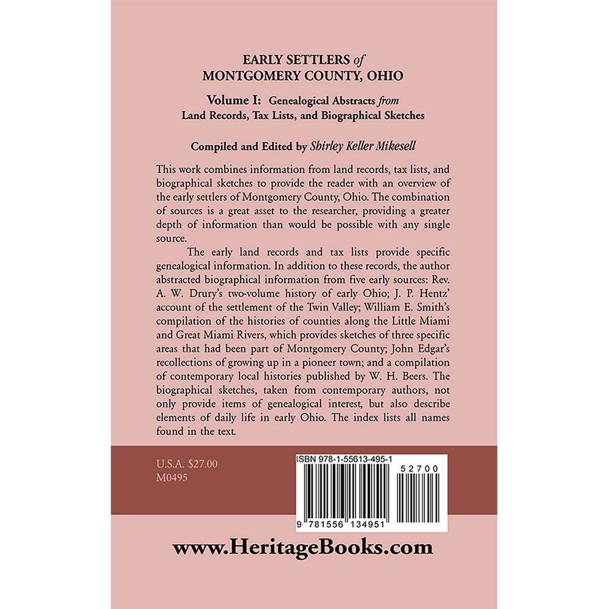 Early Settlers of Montgomery County, Ohio, Volume 1 back cover