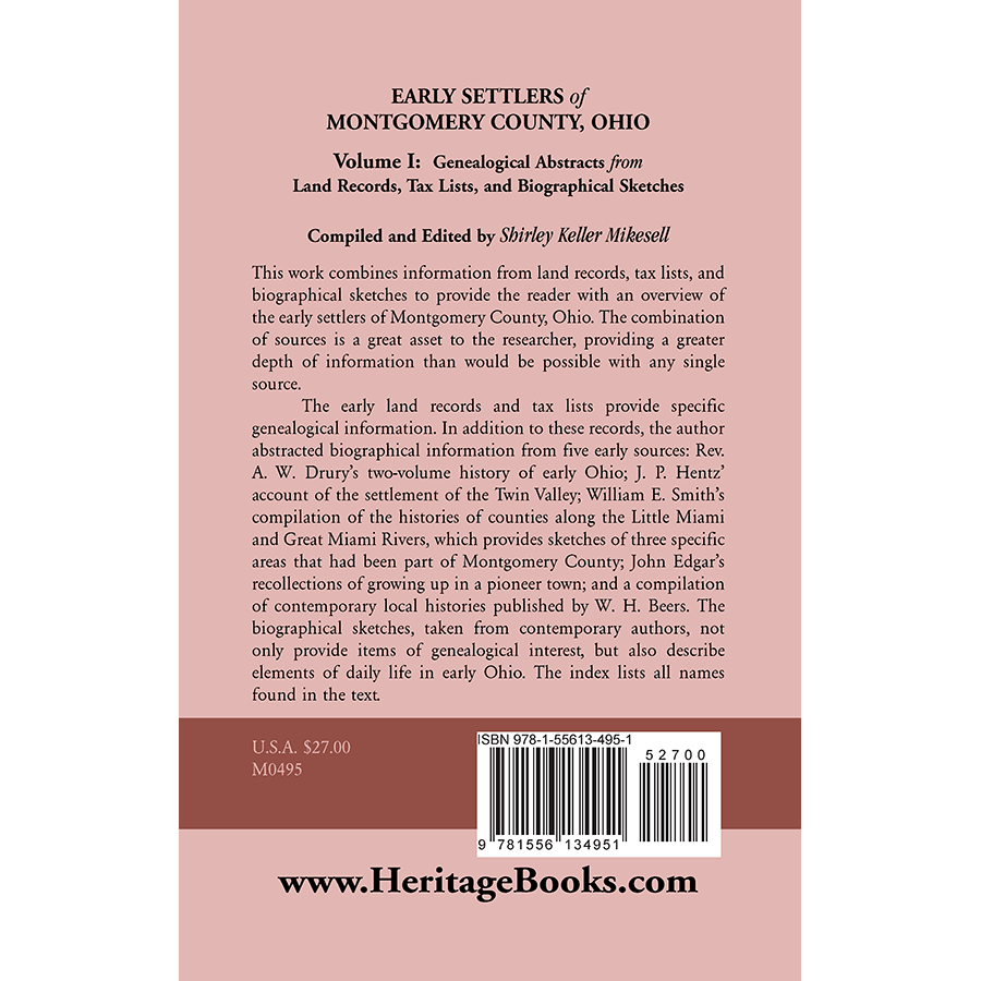 Early Settlers of Montgomery County, Ohio, Volume 1 back cover