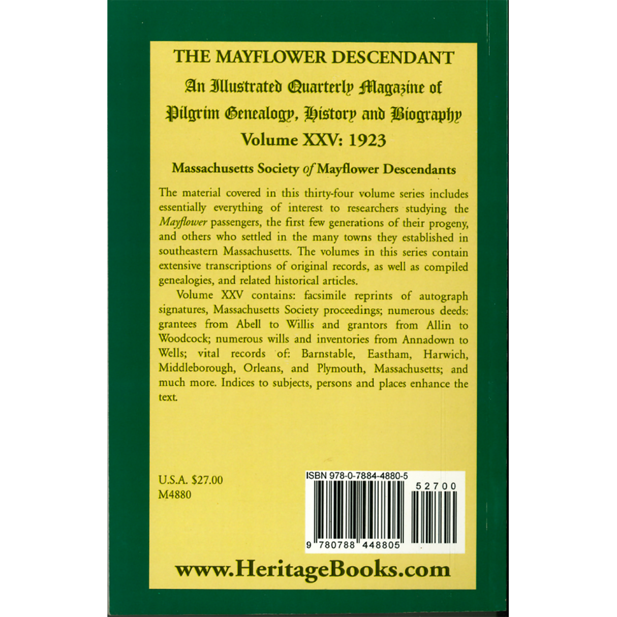 The Mayflower Descendant, Volume 25, 1923 back cover